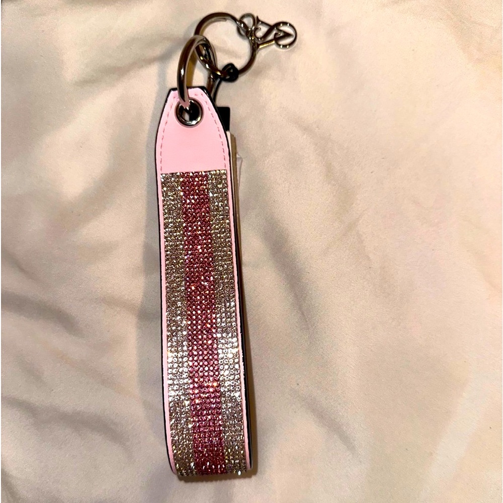 Heritage stripe Victoria’s Secret wristlet blinged  out keychain strap❤️‍🔥✨❤️🩷🤍💋